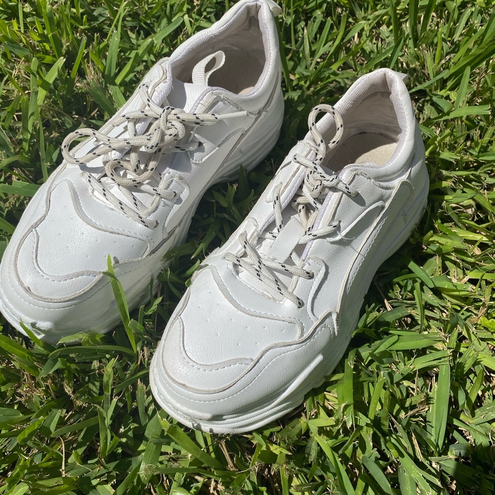 All white platform sneakers